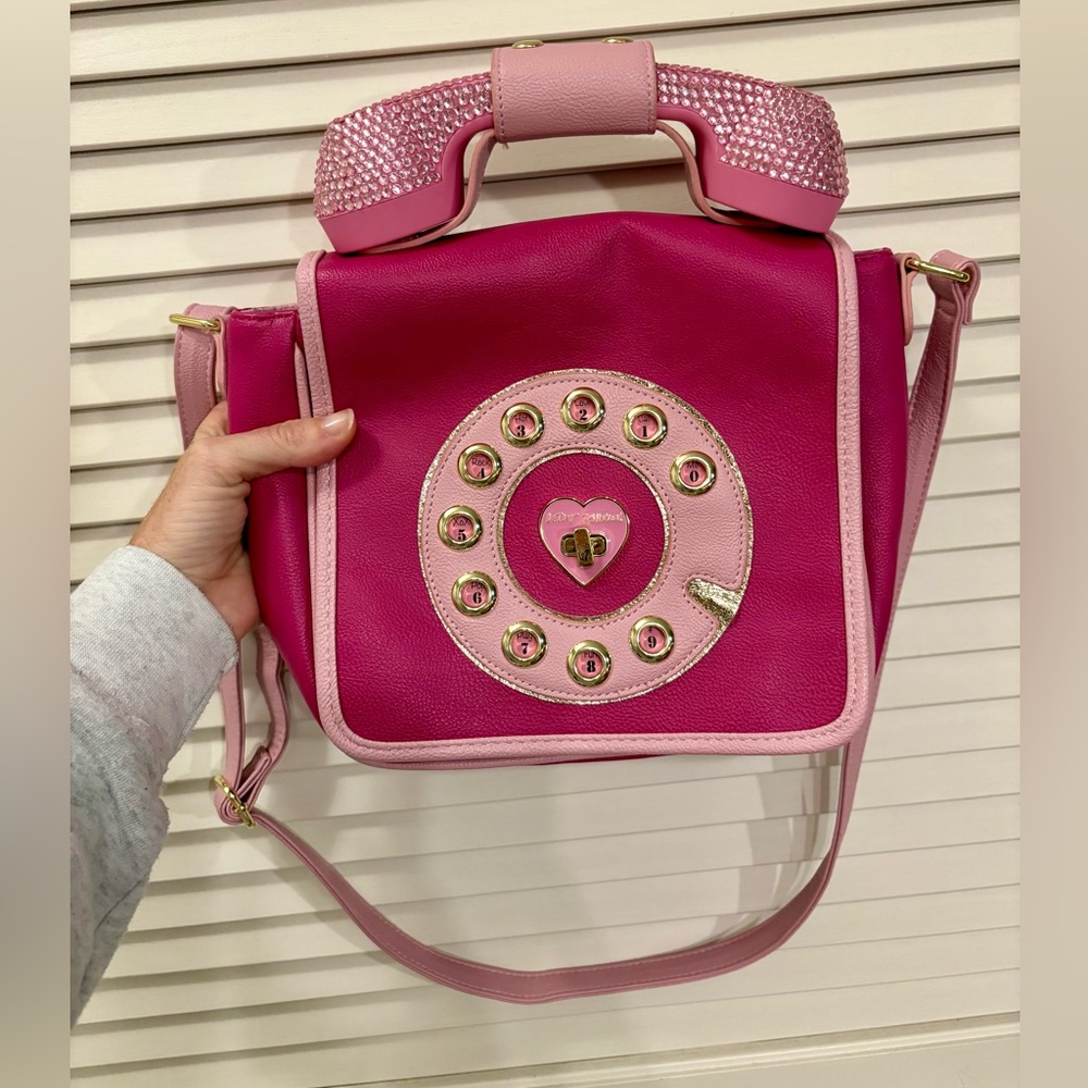 Betsey Johnson rare limited edition pink bedazzled phone bag